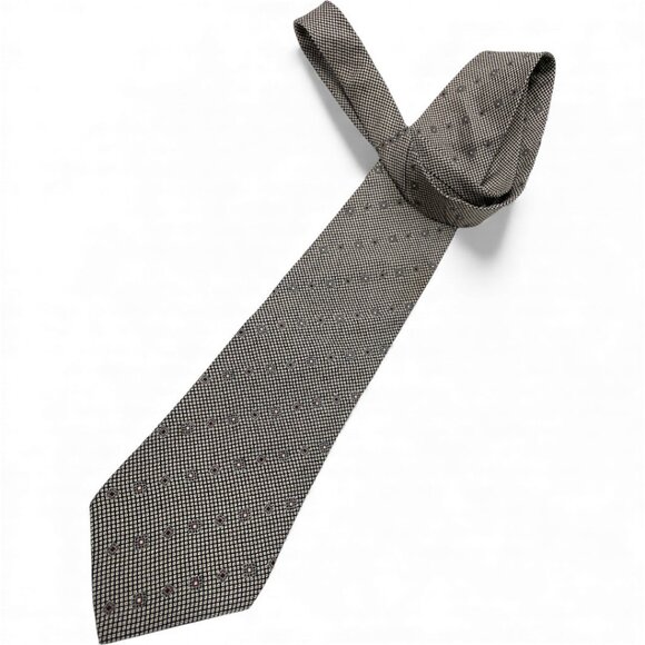 Nautica Silk Tie Beige Burgundy Geometric - Picture 2 of 5